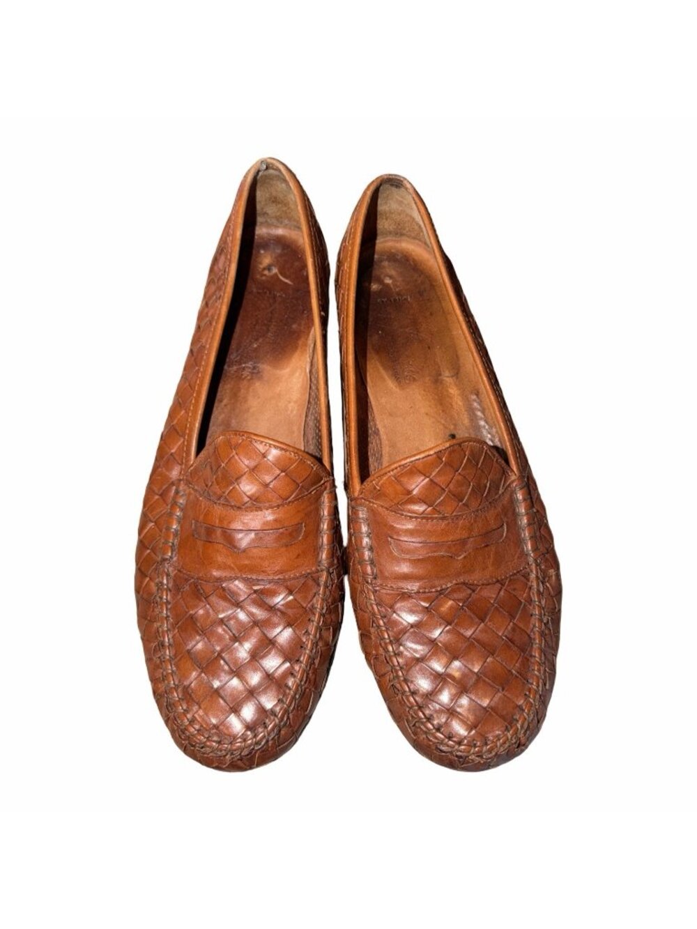 Vintage Allen Edmonds St Lucia Woven Penny Loafers 9.5 D Leather Brown Italy